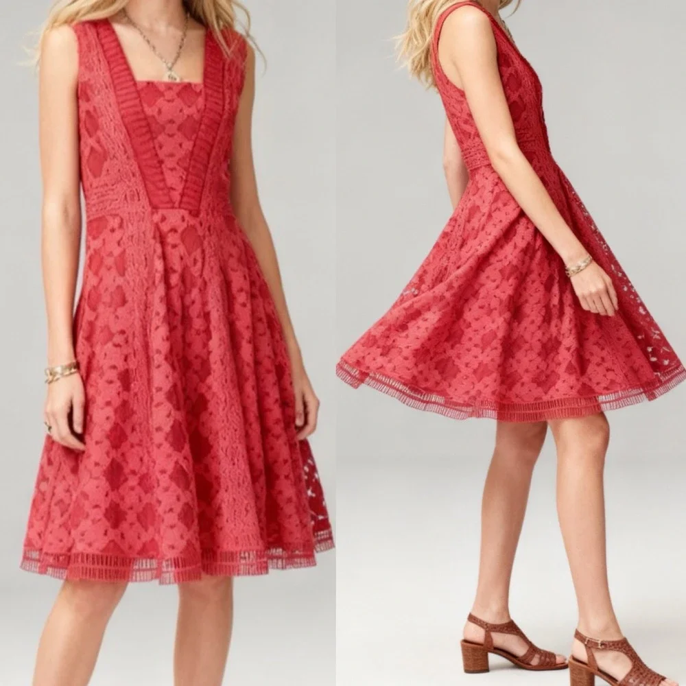 Sundance Romantic Gesture Lace Dress Coral Sleeveless Knee Length size 4 - Picture 1 of 6